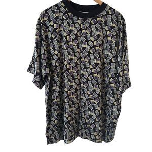 Vintage Retro Mens Shirt Passport Graphic Size Large Tropical Travel Comfort 90s